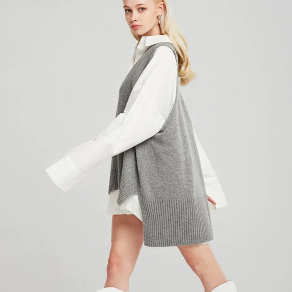 Storets Lyla Oversized Knit Vest Gray S/M - Picture 6 of 16
